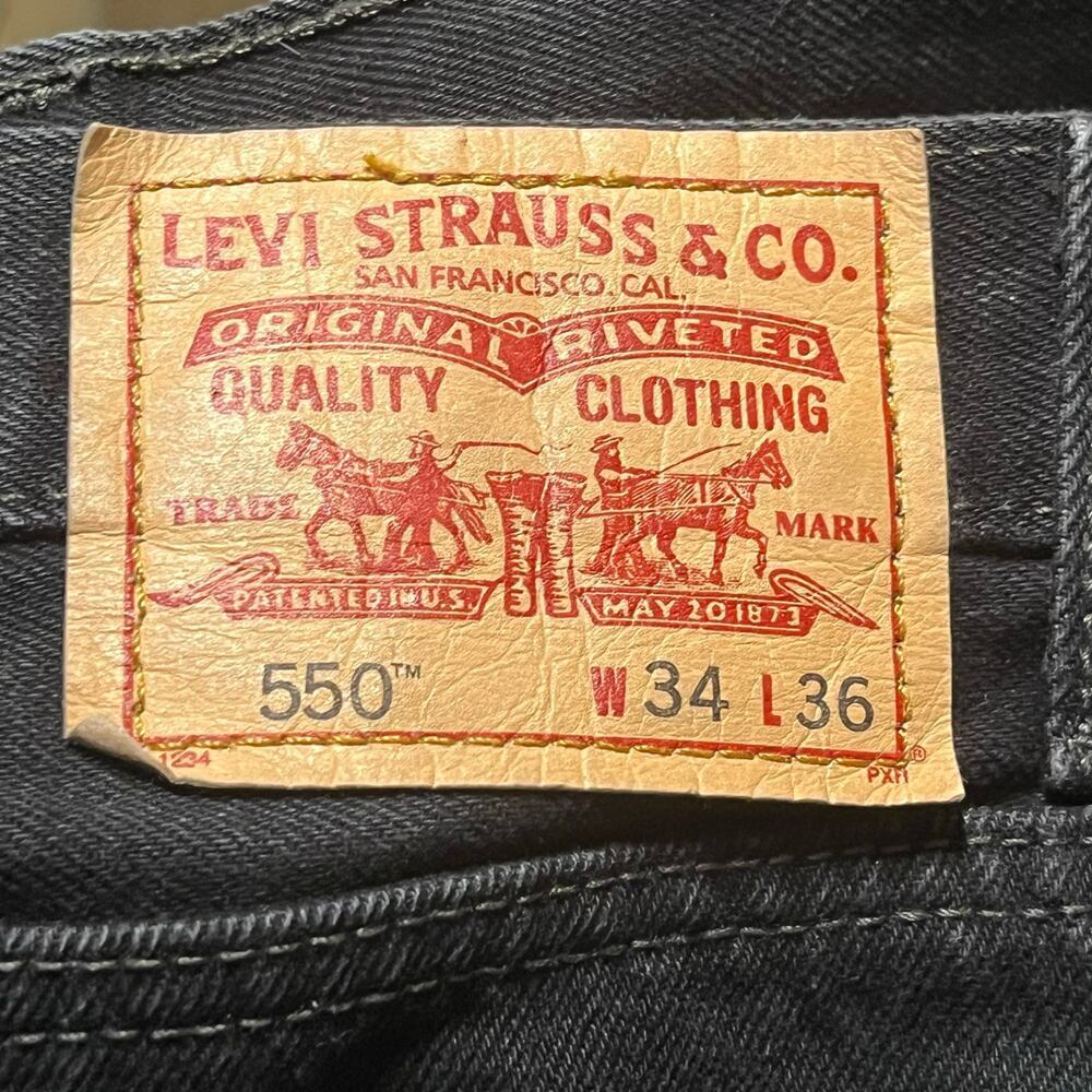 VTG Y2K Levi’s 550 Relaxed Fit Straight Leg Jeans Black Mens 34x36 Grunge Work - Picture 5 of 10